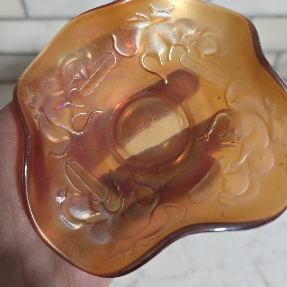 Vtg. Fenton Marigold Carnival Glass Kittens Four Sided Bowl - Picture 3 of 5